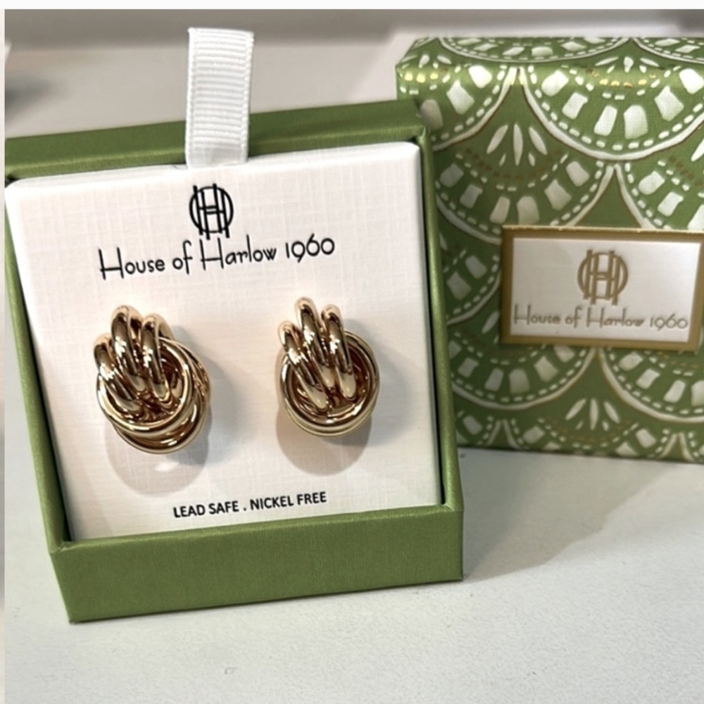 💛▪️House Of Harlow ▪️ 1960 Beautiful Golden Tone Knot Earrings